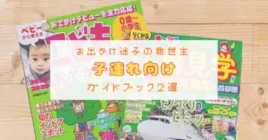 お出かけ迷子の救世主「子連れ向け」ガイドブック２選と記載されたアイキャッチ画像。背景におすすめガイドブック２冊の写真あり。