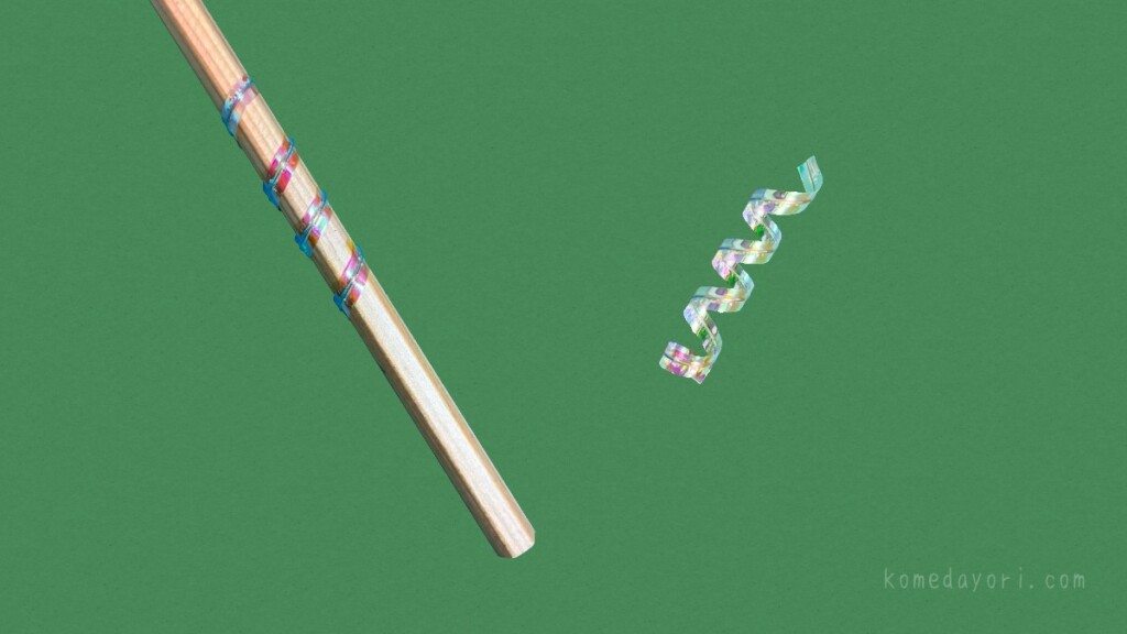 鉛筆にラッピングタイを巻いた様子